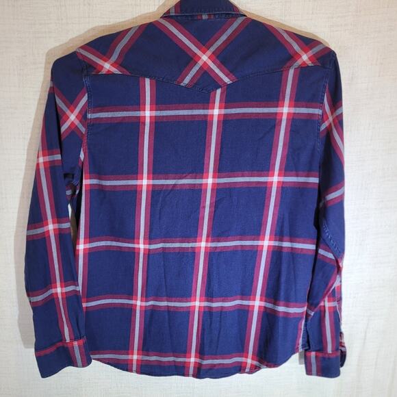 Lucky Brand Plaid Button Up Shirt Mens XL Blue Check Santa Fe Slim Fit Western - Picture 5 of 9